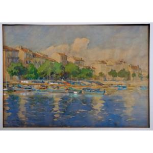 "GOLFE JUAN" Aquarelle de Maurice QUENIOUX ...1908