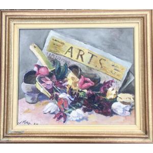 "NATURE MORTE "ARTS" " par Jean FAVRE vers 1950/60