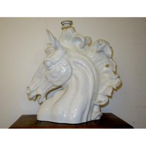 Pied de Lampe " TETE de CHEVAL" Céramique Blanche vers 1970