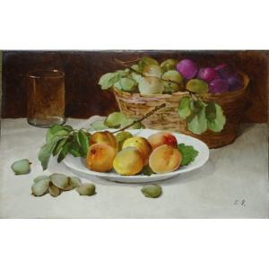 "peaches, Plums, Almonds" Painted Porcelain Plate, 19th Century