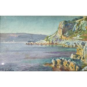 "leaving The Harbor" C. Gauthier .... Villefrnache (?) Circa 1950