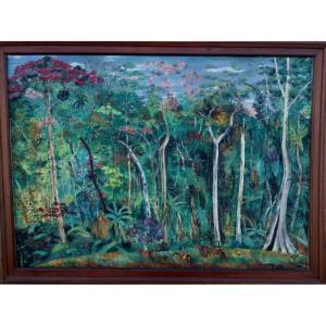 "tropical Forest" Very Large Canvas By E. Millet ... 1962 Brazil (?)