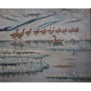 "gray Geese" By Alfred Andrieux ... January 1941