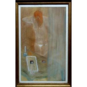 'pretty Redhead At The Bathroom' Signature Not Legible....1967