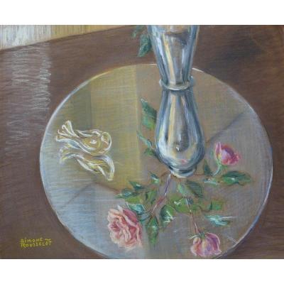 "Bouquet de Roses au Miroir" par Simone ROUSSELET...1950