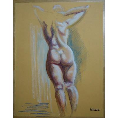 "naked Woman From The Back" Pastel By Simone Rousselet Circa 1960