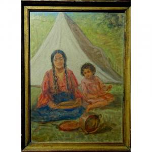 "indian And Child" Unsigned Study Circa 1930