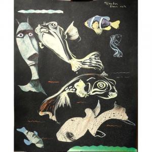 "tetradon Or Black Clown" By Marinovitch Berous Around 1960/70