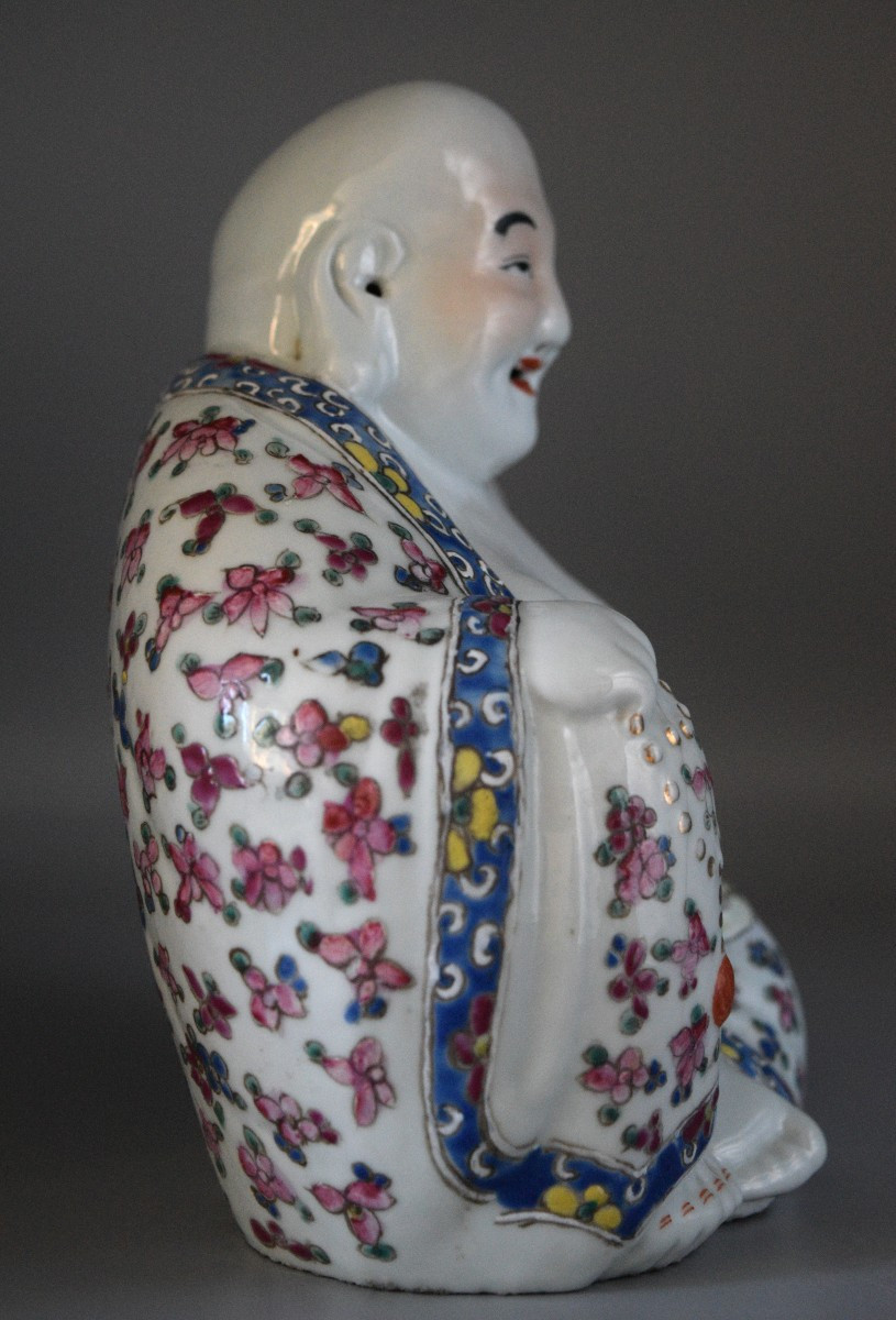 Bouddha Rieur Chinois en Porcelaine "Famille Rose"-photo-1