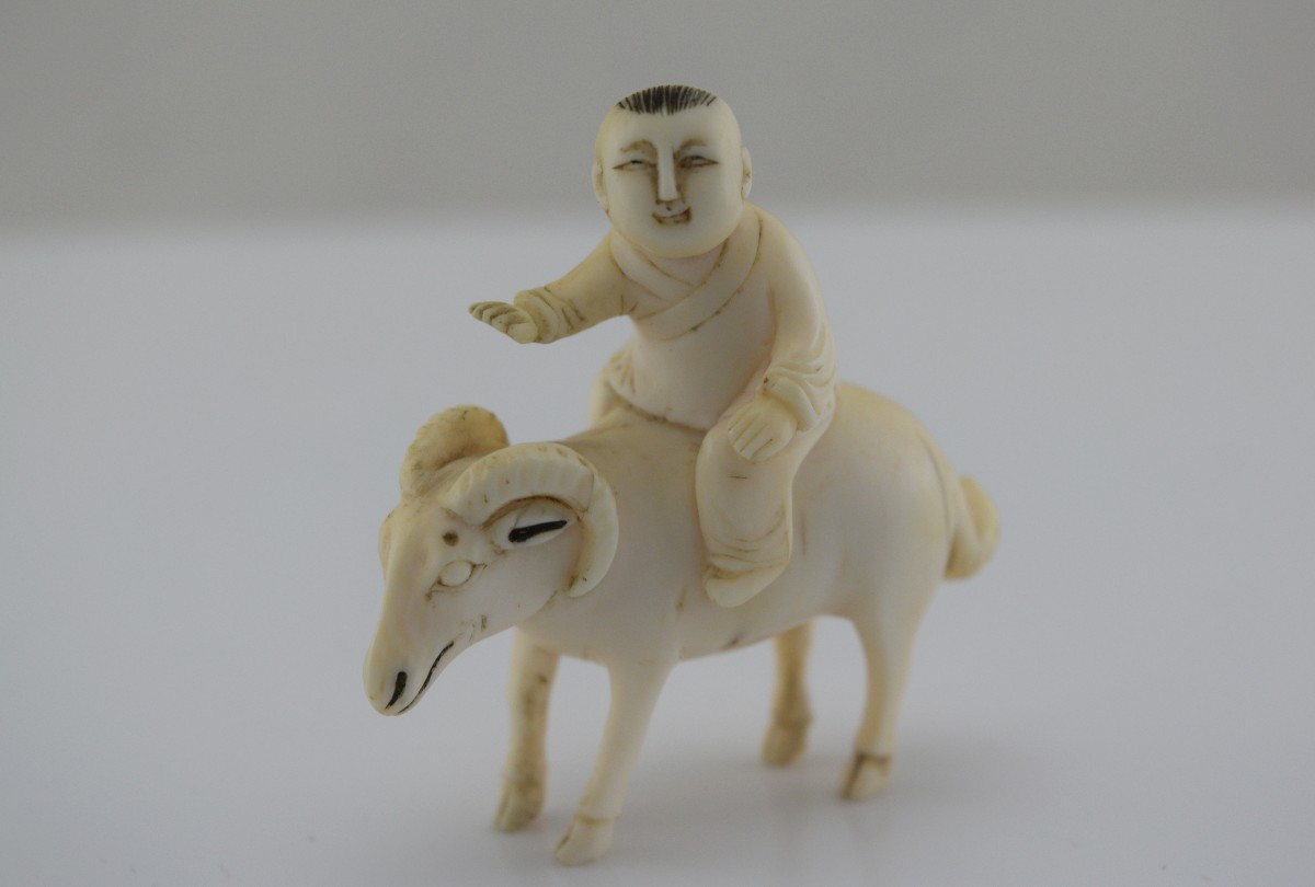 Ancient Ivory Netsuke – The Child On A Ram