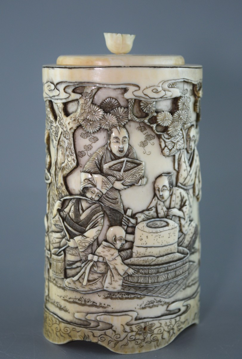 Porte-pinceaux sculpté ivoire Meiji JAPON-photo-2