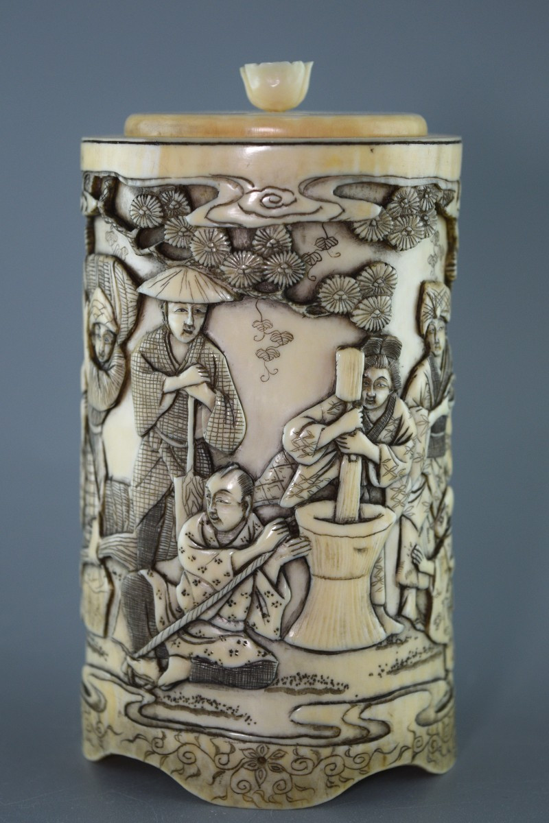 Porte-pinceaux sculpté ivoire Meiji JAPON-photo-2