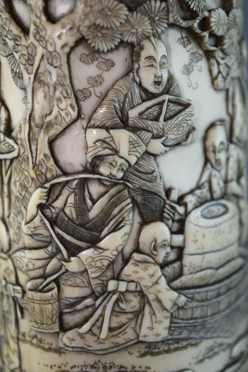 Porte-pinceaux sculpté ivoire Meiji JAPON-photo-5