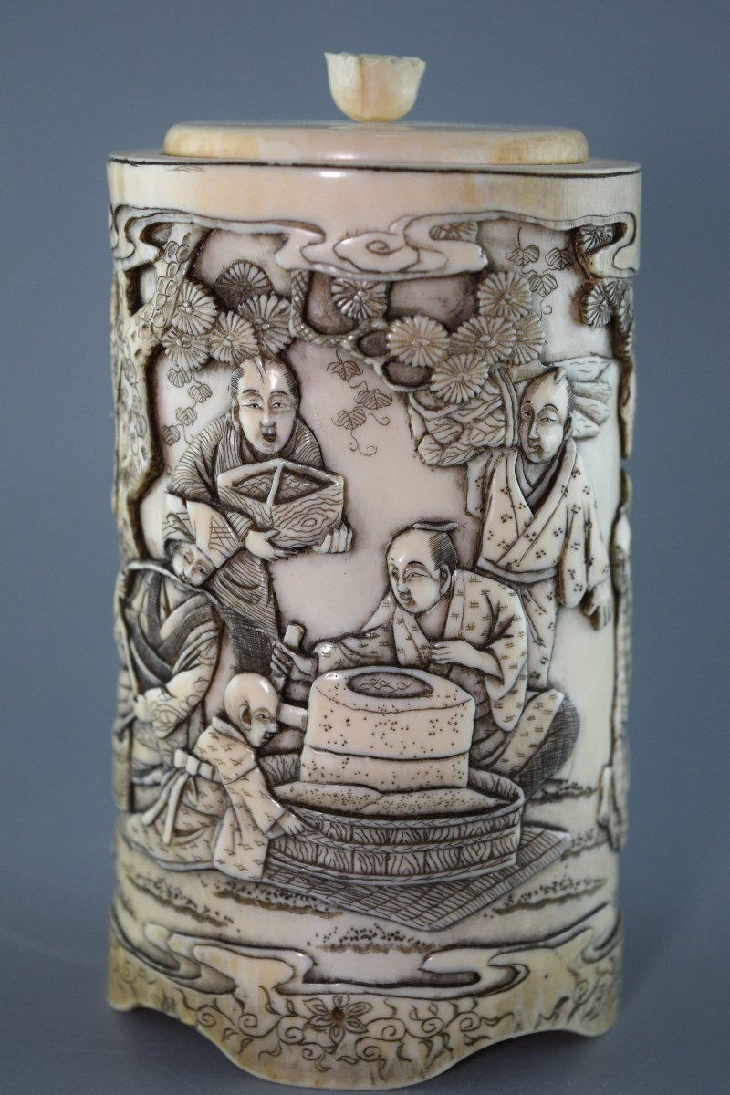 Porte-pinceaux sculpté ivoire Meiji JAPON