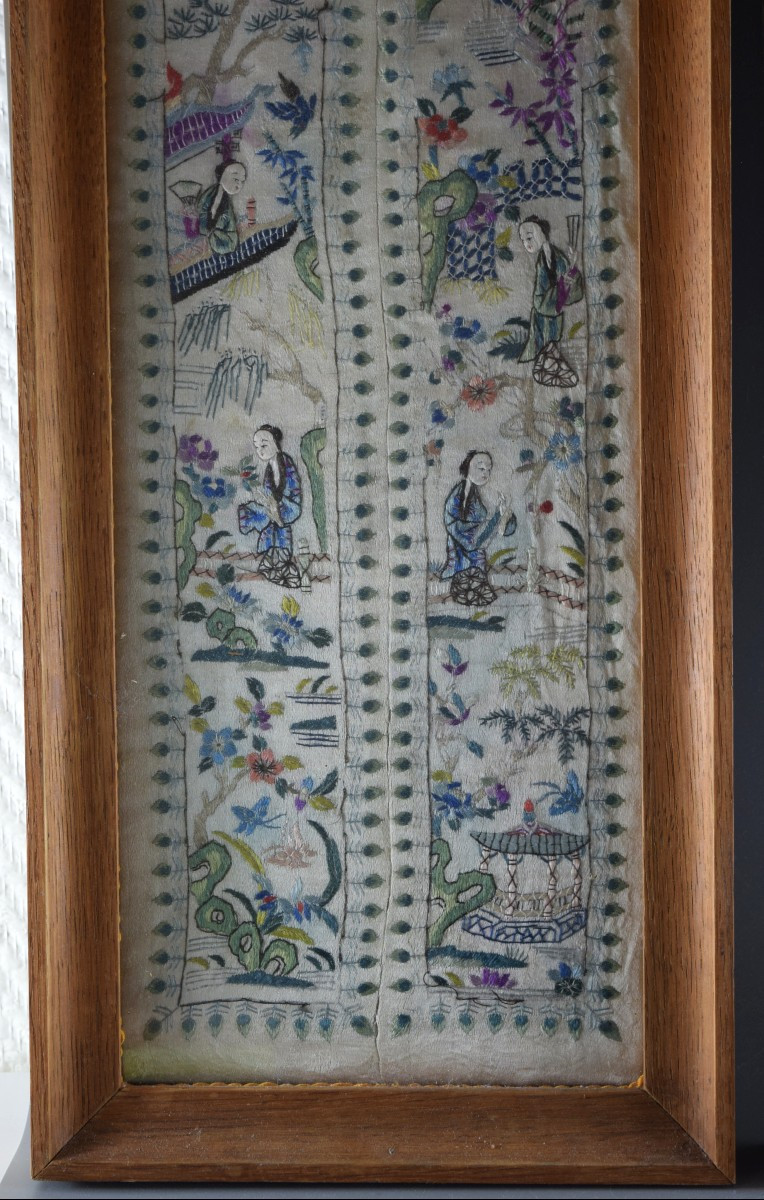 Deux panneaux de soie chinoise ancienne-photo-3