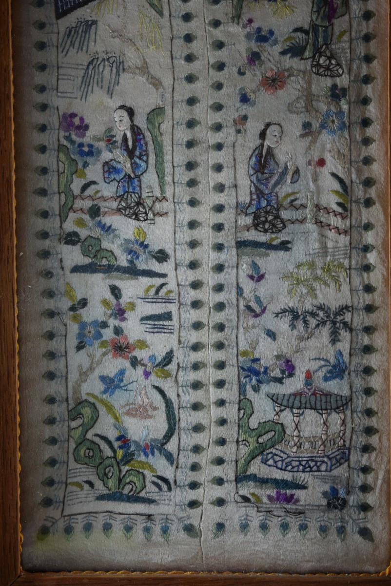 Deux panneaux de soie chinoise ancienne-photo-1