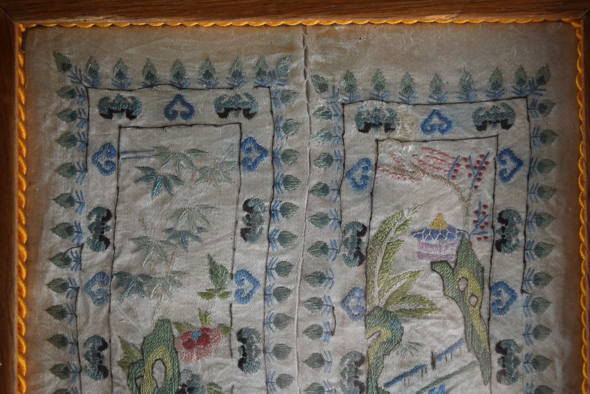 Deux panneaux de soie chinoise ancienne-photo-2