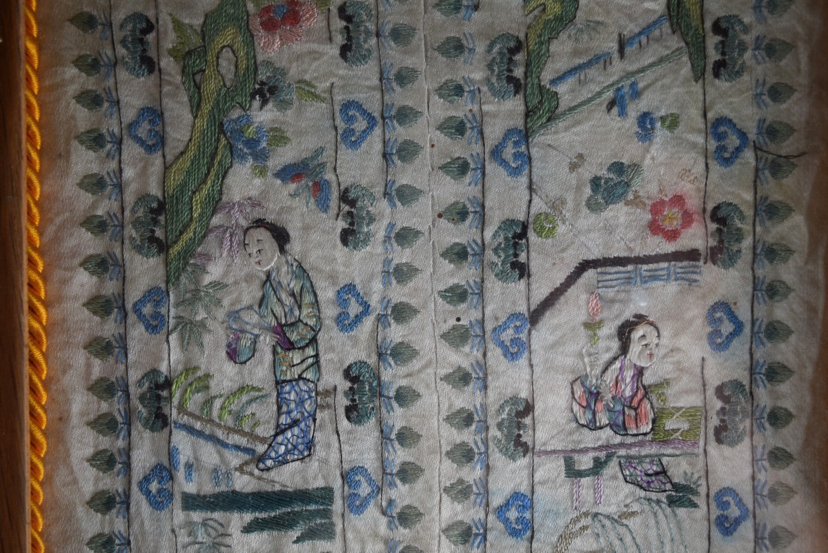 Deux panneaux de soie chinoise ancienne-photo-3