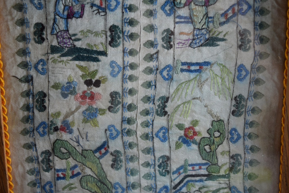 Deux panneaux de soie chinoise ancienne-photo-4