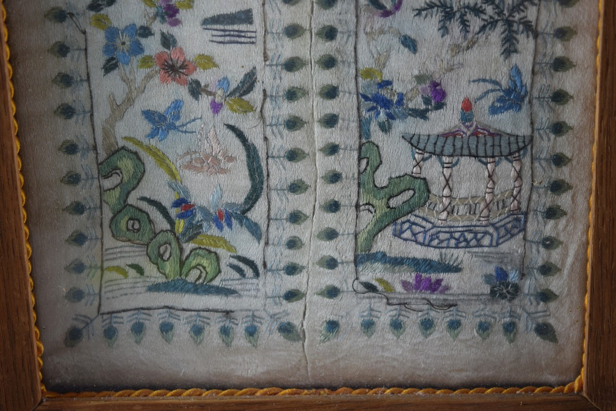 Deux panneaux de soie chinoise ancienne-photo-6