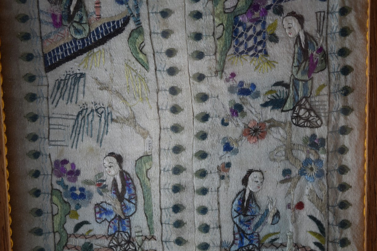 Deux panneaux de soie chinoise ancienne-photo-7