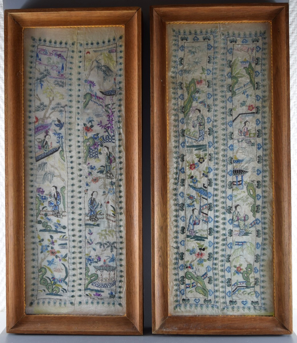 Deux panneaux de soie chinoise ancienne