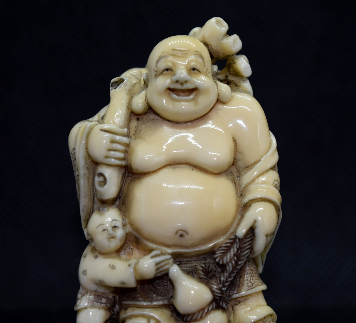 Le Bouddha rieur Netsuke Japonais  ivoire en Dent de Narval-photo-4