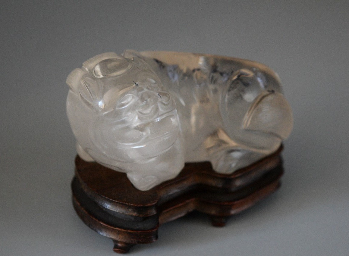 Rock Crystal Sculpture Of A Reclining Qilin, China, Late 19th Century