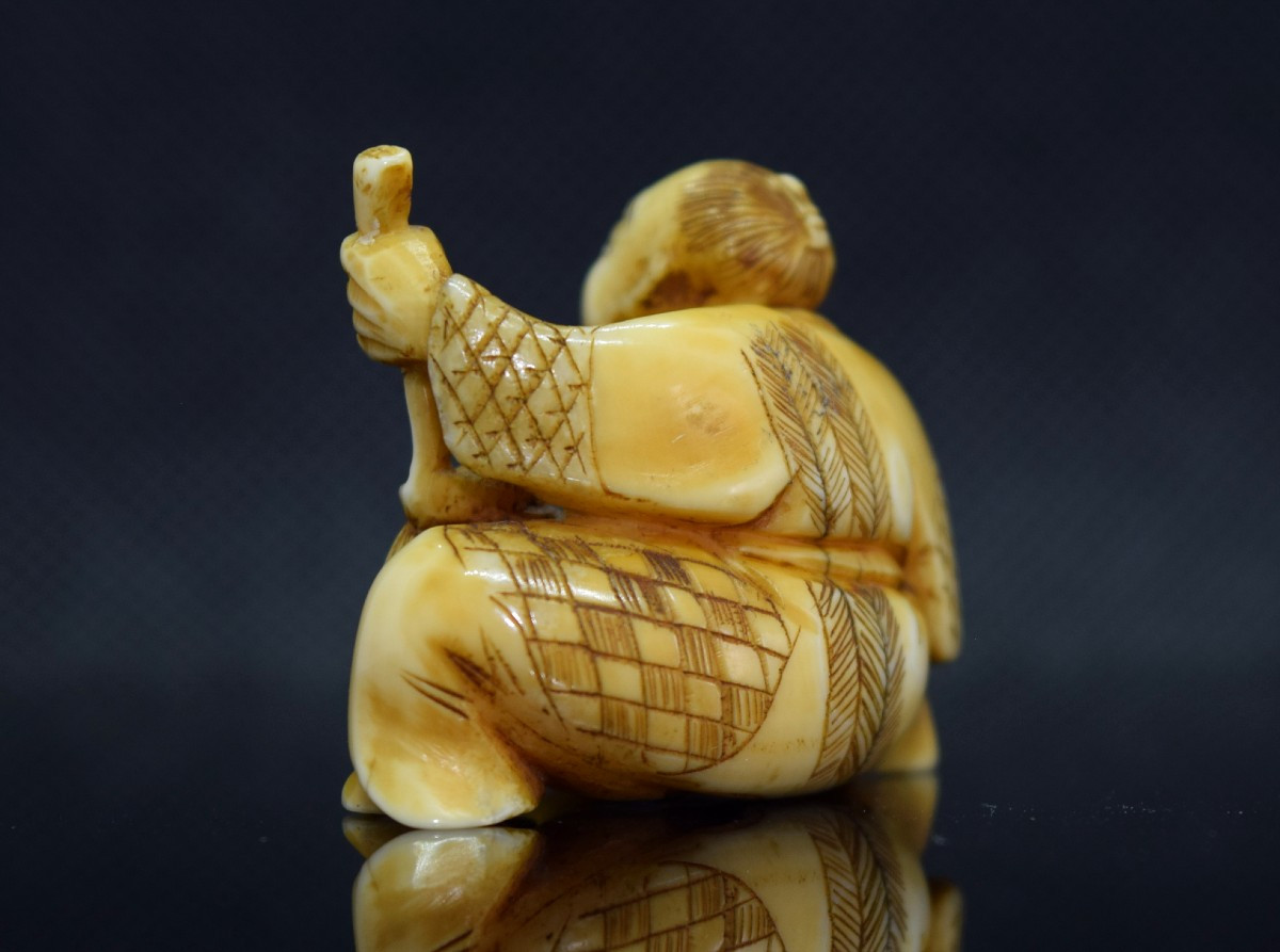 Netsuke, Meiji Era: Jurojin And Child, Signed -photo-4