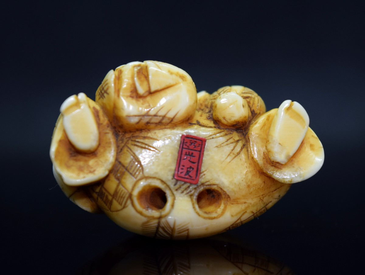 Netsuke, Meiji Era: Jurojin And Child, Signed -photo-4