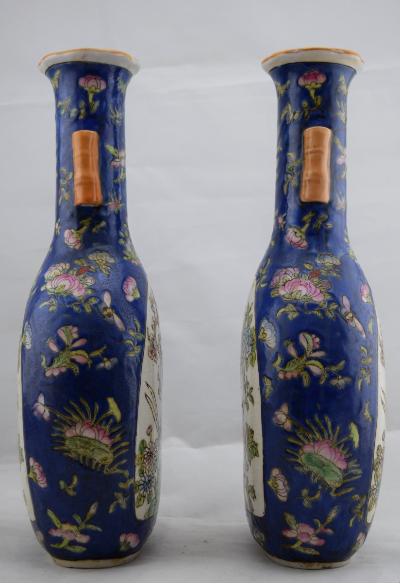 Paire de vases chinois en porcelaine à fond bleu, style Jiaqing, fin XIXᵉ-photo-3