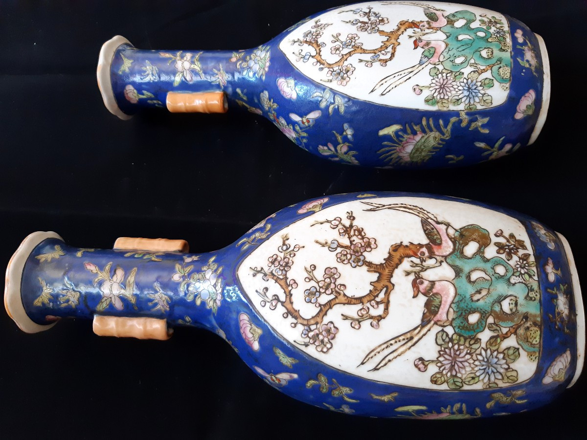 Paire de vases chinois en porcelaine à fond bleu, style Jiaqing, fin XIXᵉ-photo-5
