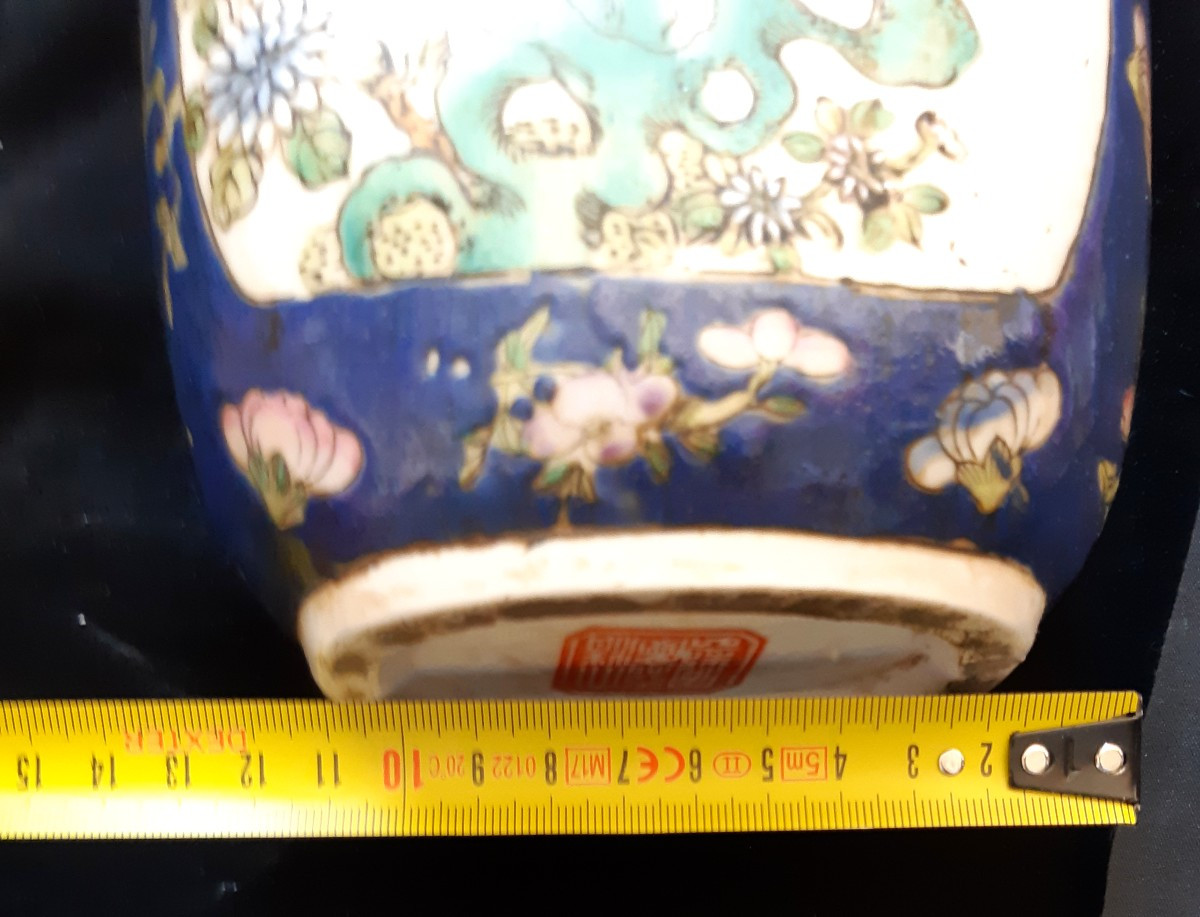 Paire de vases chinois en porcelaine à fond bleu, style Jiaqing, fin XIXᵉ-photo-8