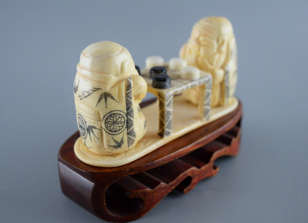 Scene Of A Go Game In Finely Carved Bone, Circa 1950-photo-2