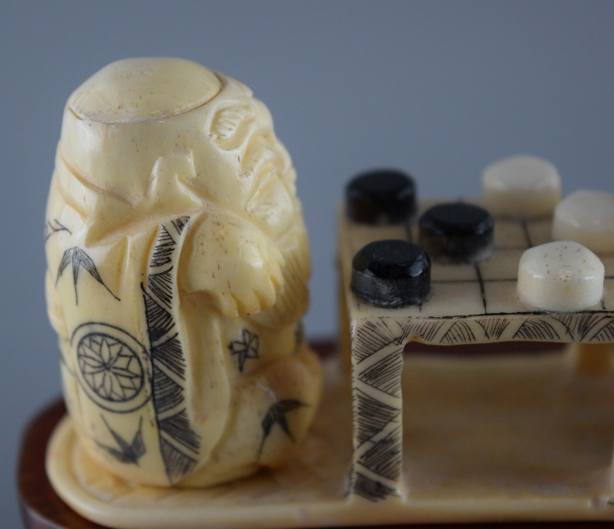 Scene Of A Go Game In Finely Carved Bone, Circa 1950-photo-1