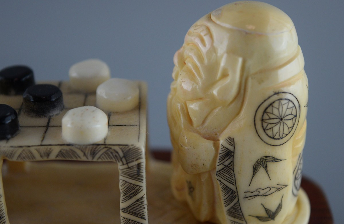 Scene Of A Go Game In Finely Carved Bone, Circa 1950-photo-2