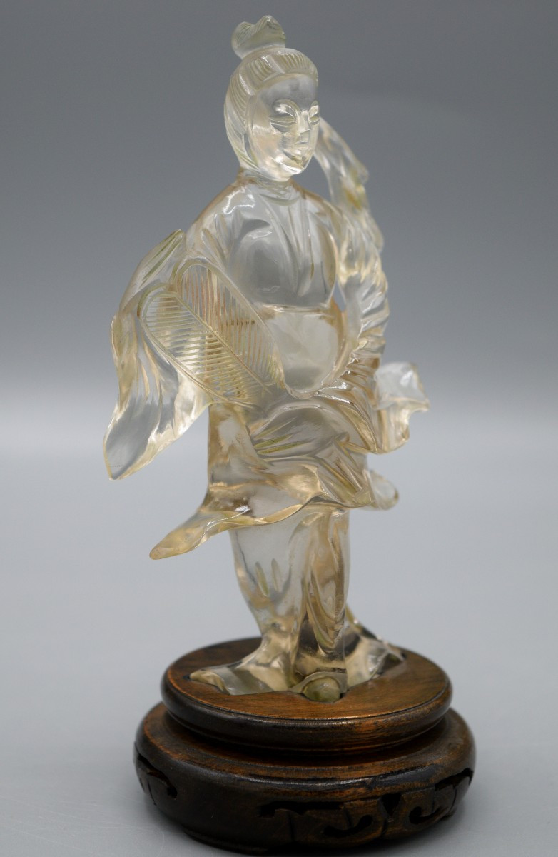 Chinese Figurine In Natural Crystal, 19th Century-photo-2