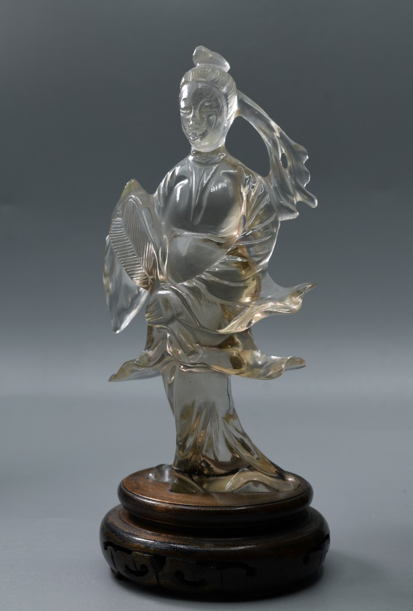 Chinese Figurine In Natural Crystal, 19th Century-photo-2