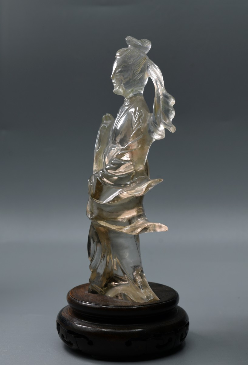 Chinese Figurine In Natural Crystal, 19th Century-photo-3