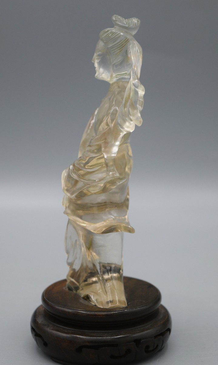 Chinese Figurine In Natural Crystal, 19th Century-photo-2