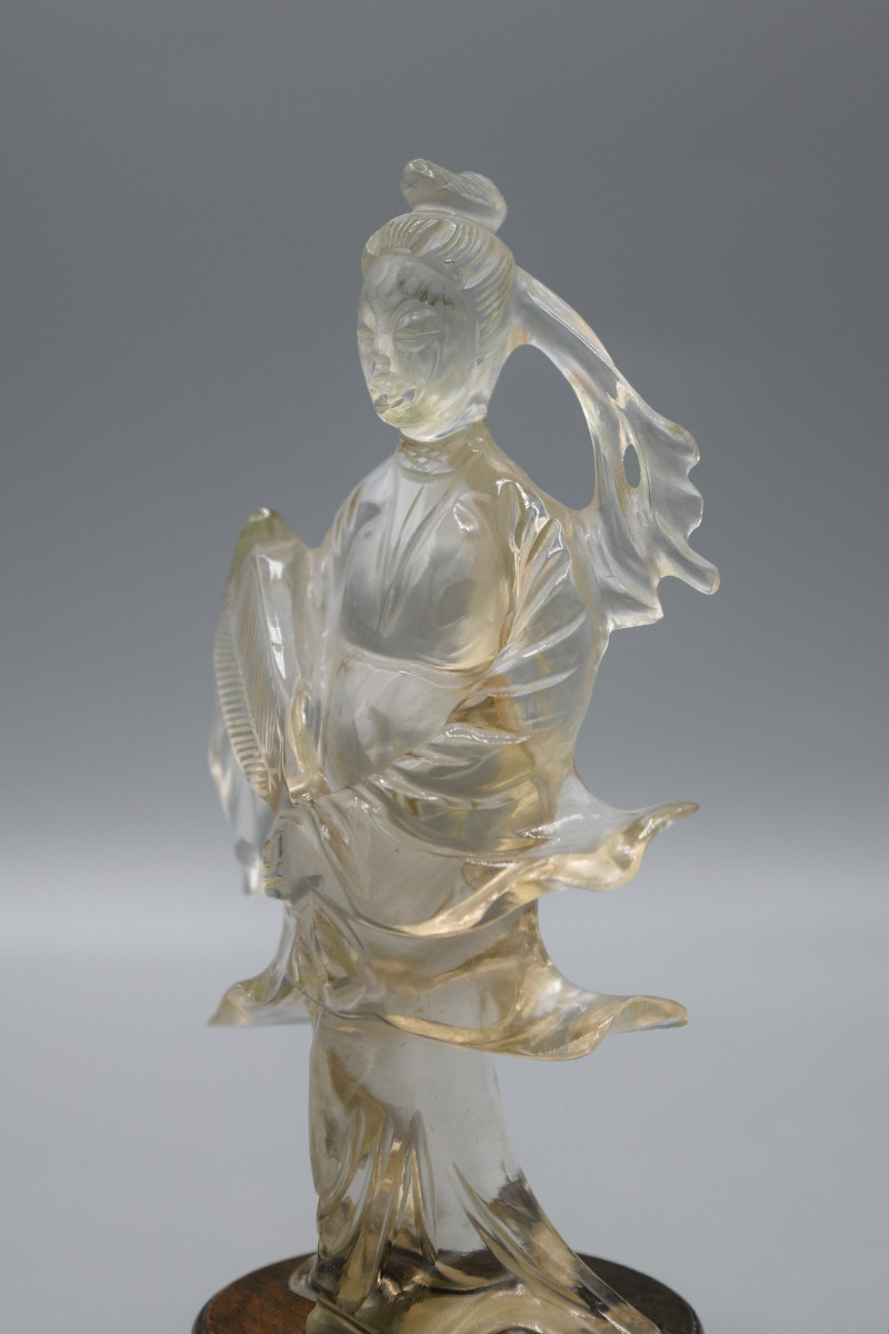 Chinese Figurine In Natural Crystal, 19th Century-photo-3