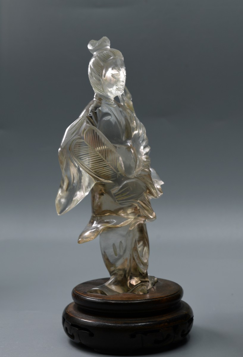 Chinese Figurine In Natural Crystal, 19th Century-photo-2