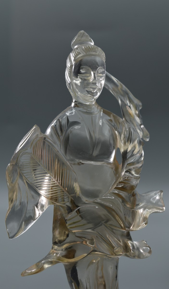 Chinese Figurine In Natural Crystal, 19th Century-photo-3