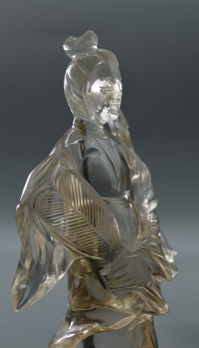 Chinese Figurine In Natural Crystal, 19th Century-photo-4