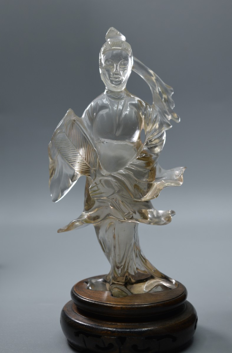 Chinese Figurine In Natural Crystal, 19th Century