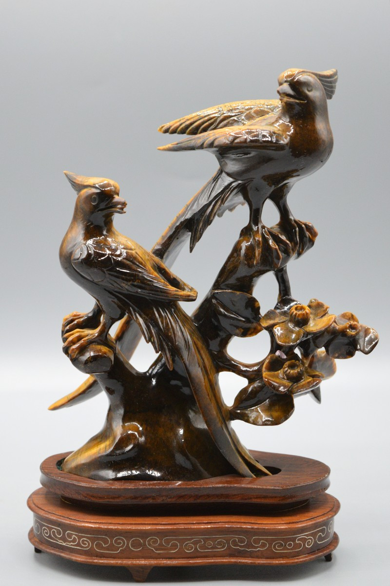 Sculpture d’Oiseaux en Œil-de-Tigre (Milieu du XXe siècle)-photo-2