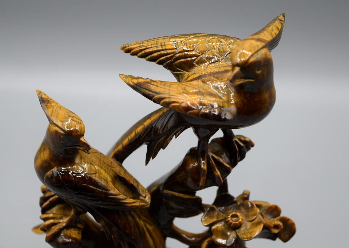 Sculpture d’Oiseaux en Œil-de-Tigre (Milieu du XXe siècle)-photo-3