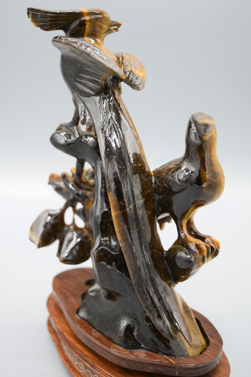 Sculpture d’Oiseaux en Œil-de-Tigre (Milieu du XXe siècle)-photo-4