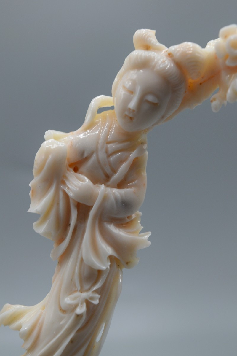 Groupe en corail blanc sculpté aux deux divinités féminines-photo-6