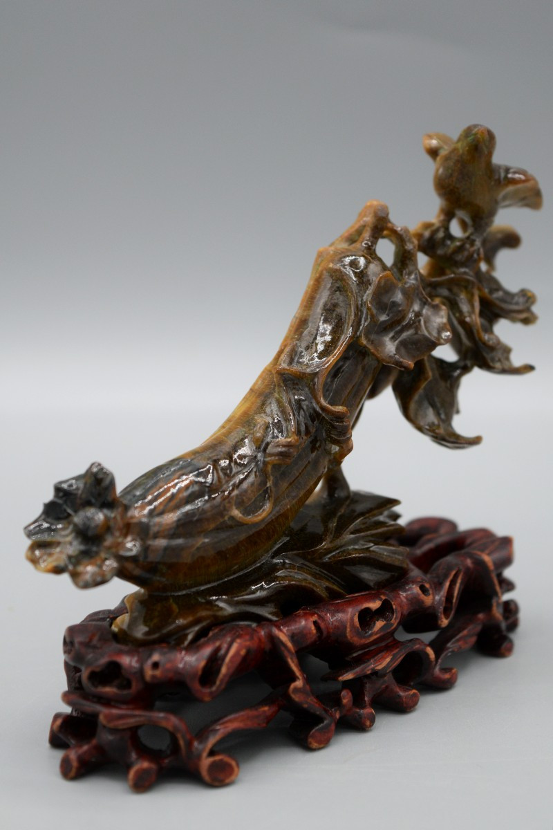 Sculpture en Œil-de-Tigre : Oiseau sur Gourde, circa 1950-photo-4